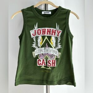 DAYDREAMER Johnny Cash Ring of Fire Shrunken Tank Garden Green